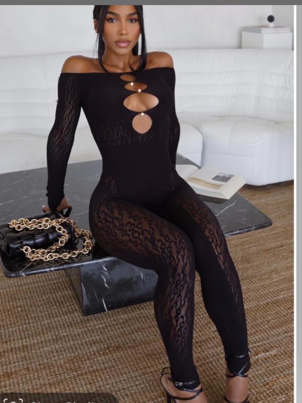 Fashion Nova Sierra Seamless Pearl Jumpsuit Black – O/S – NWT